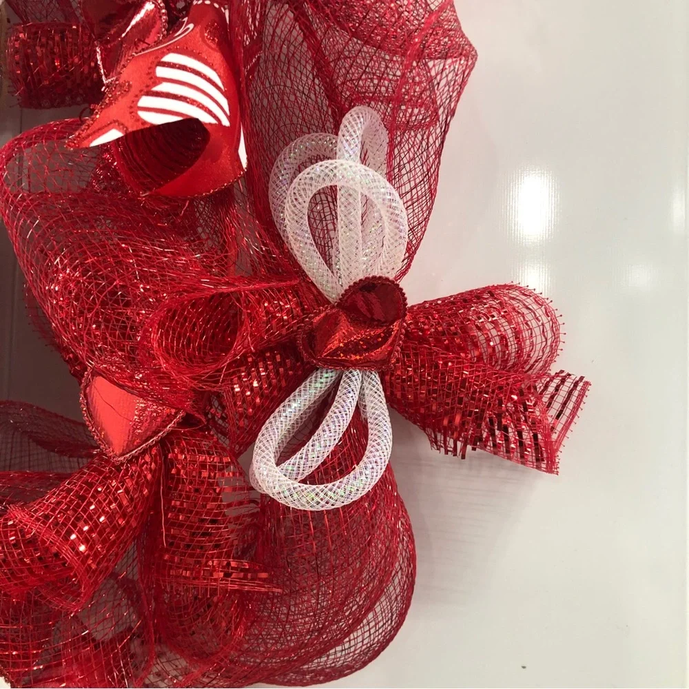 Gnome Deco Mesh Valentines Wreath Ribbons Hearts Red White Tubing Love